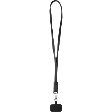 Logotrade promotional gift image of: Franz recycled plastic smartphone lanyard with built-in data sync and 65W fast charge 5-in-1 cable