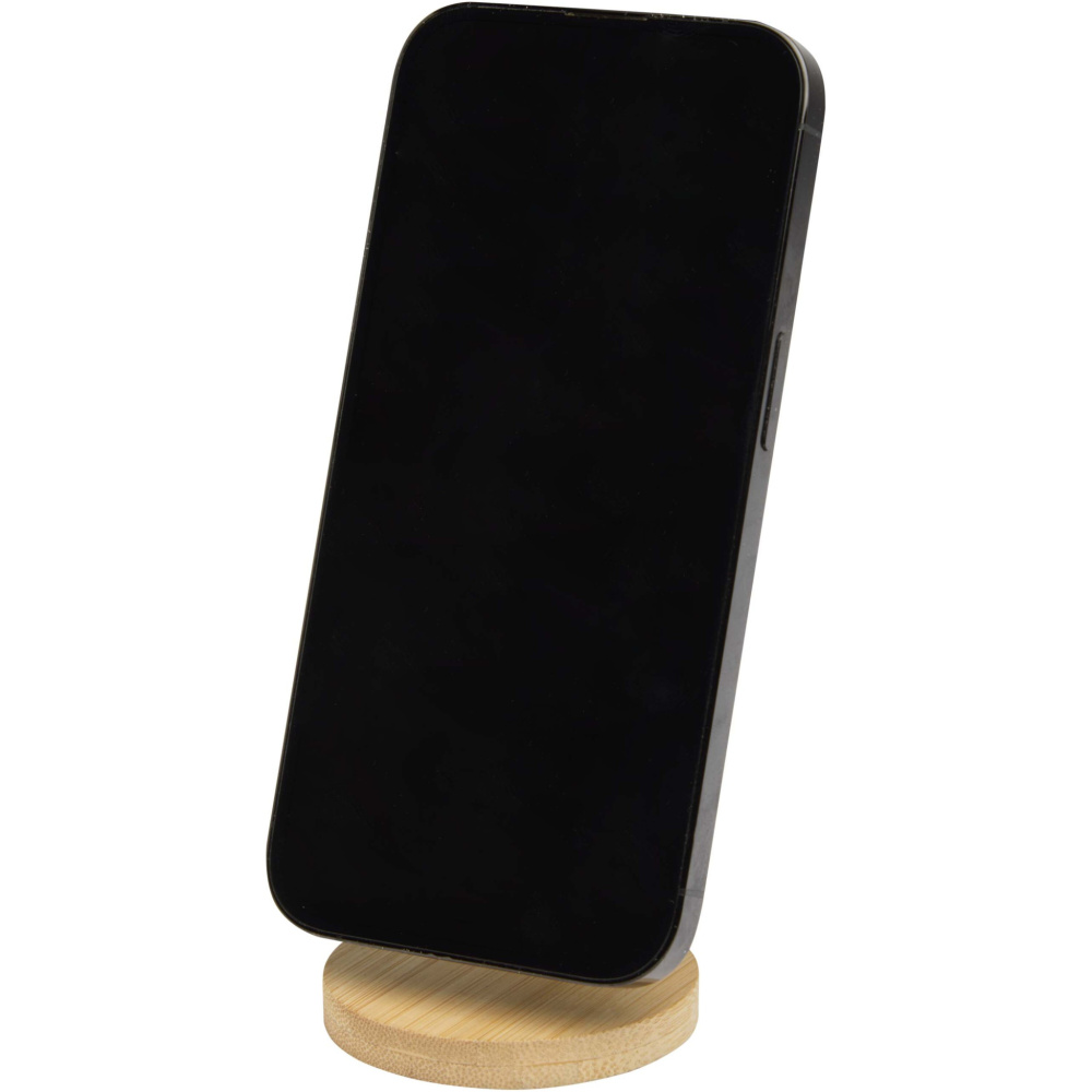 Logo trade promotional product photo of: Alcor recycled plastic foldeable magnetic phone stand with bamboo details