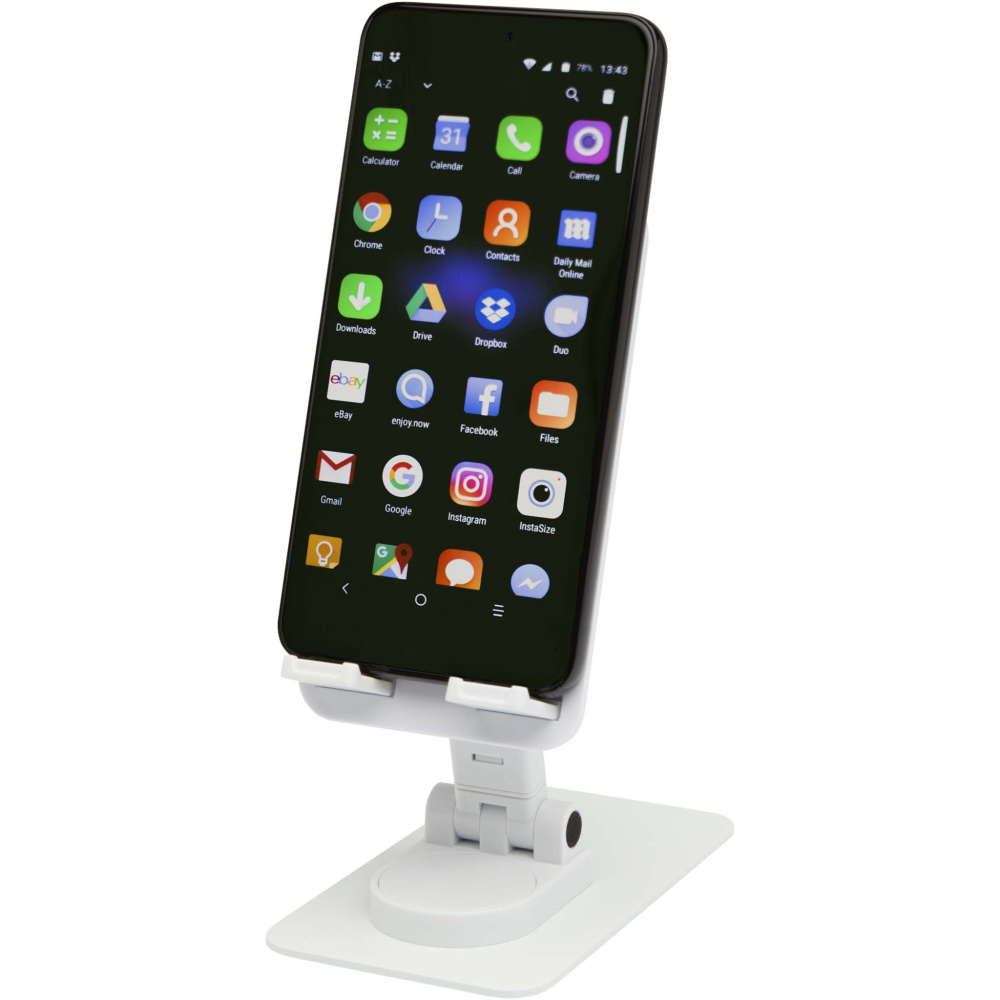 Logo trade promotional items image of: Alhena recycled plastic foldeable phone holder with metal desk stand