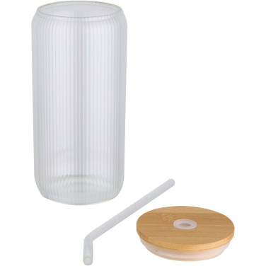 Logo trade promotional items image of: Mirage 500 ml single-walled borosilicate glass jar with bamboo lid