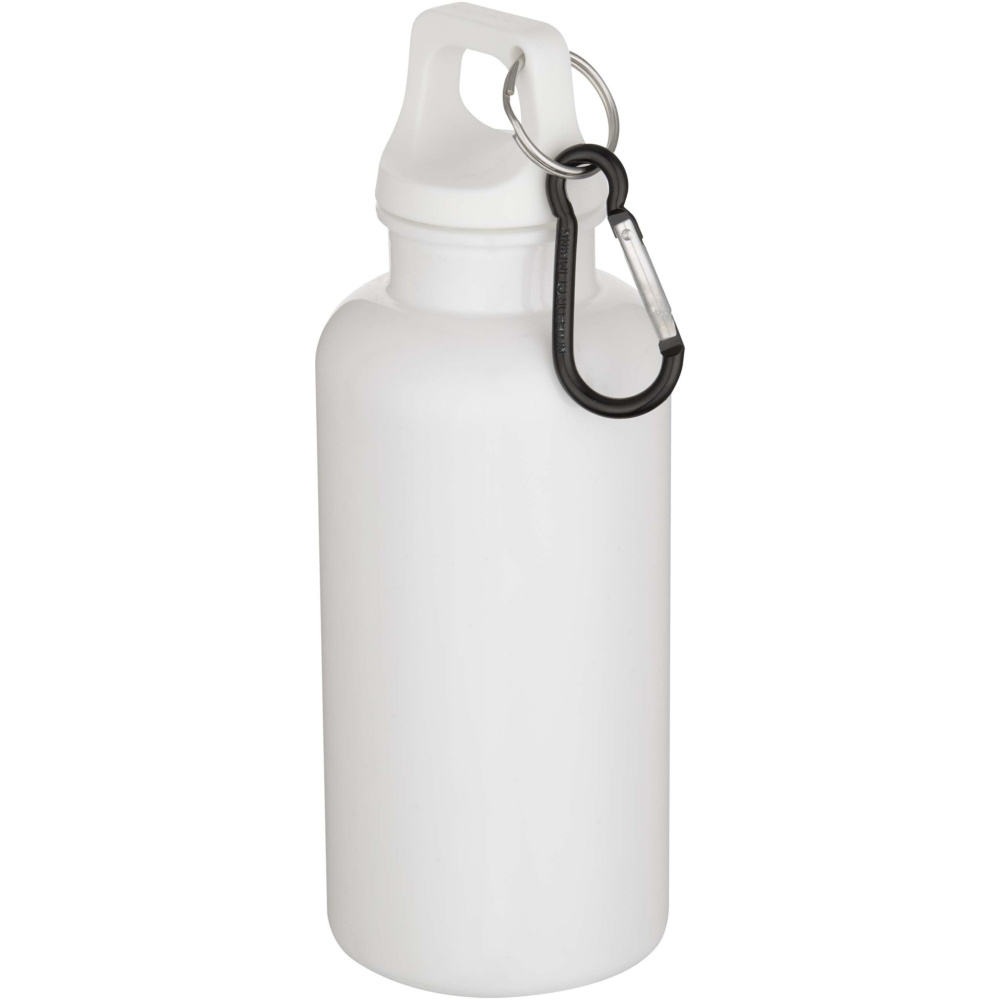 Logotrade promotional giveaway image of: Oregon 400 ml solid colour RCS recycled plastic water bottle with carabiner