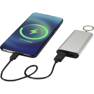 Logo trade corporate gifts image of: Arcturus 2000 mAh recycled aluminium power bank with keychain