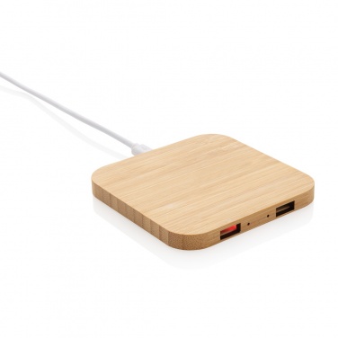 Logotrade mainoslahjat ja liikelahjat tuotekuva: 10W bambuinen langaton laturi USB:llä