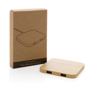 Logotrade liikelahja tuotekuva: 10W bambuinen langaton laturi USB:llä