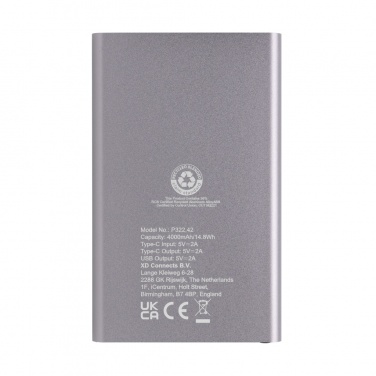 Logotrade mainoslahja ja liikelahja kuva: 4000mAh virtapankki USB-C:llä RCS muovista/alumiinista