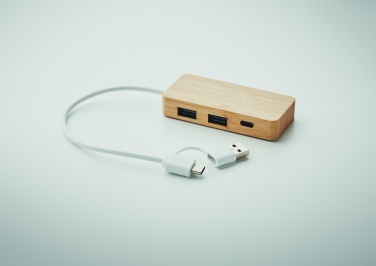 Logotrade mainoslahjat ja liikelahjat tuotekuva: 3 portin USB-keskitin bambua
