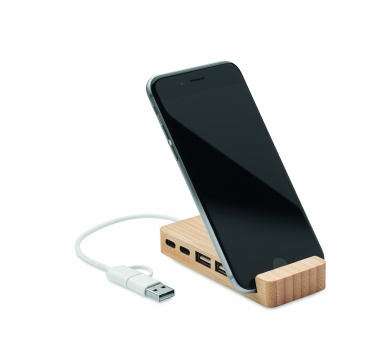 Logo trade mainoslahjat tuotekuva: 4 portin USB-keskitin bambua