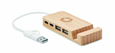 Logo trade mainoslahja ja liikelahja tuotekuva: 4 portin USB-keskitin bambua