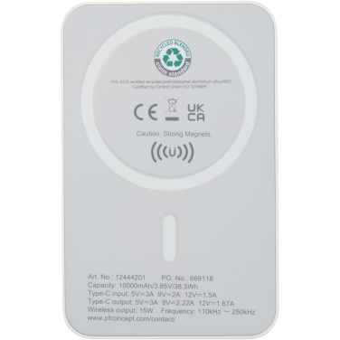 Logo trade mainoslahja kuva: Acrab 10 000 mAh:n ja 15 W:n magneettinen langaton varavirtalähde, jossa 20 W:n PD – valmistettu kierrätetystä muovista