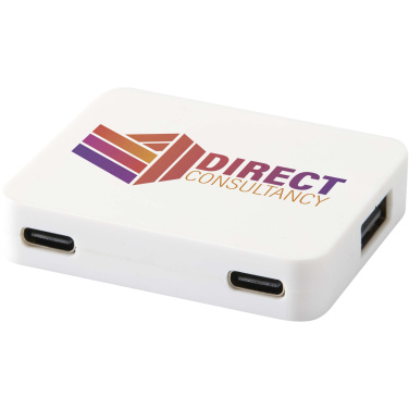 Logotrade reklaminės dovanos nuotrauka: „Gaia“ 4 prievadų USB šakotuvas su USB-A ir C tipo išvestimis bei dviguba įvestimi – pagamintas iš perdirbto plastiko