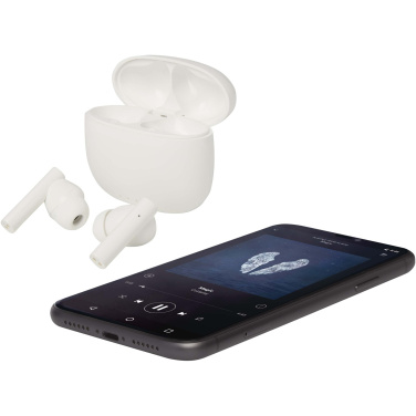 Logotrade dovana nuotrauka: „Alterf“ perdirbto plastiko „True Wireless Bluetooth®“ ausinės su silikoniniais ausų antgaliais