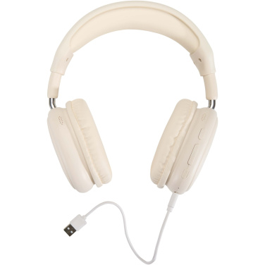 Logotrade verslo dovanos nuotrauka: „Alzir“ perdirbto plastiko belaidės „Bluetooth®“ ausinės, dedamos ant ausies