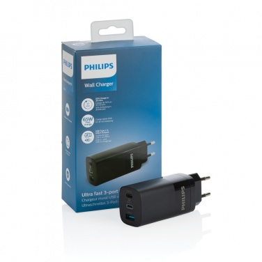 Logotrade korporatīvās dāvanas foto: Philips 65 W īpaši ātrs PD 3 portu USB sienas lādētājs