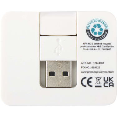 Логотрейд бизнес-подарки картинка: Gaia 4-портовый USB-концентратор с выходом USB-A и Type-C и двойным входом — изготовлен из переработанного пластика