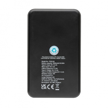 Logotrade profilprodukter bild: 5.000 mAh trådlös powerbank i RCS återvunnen plast