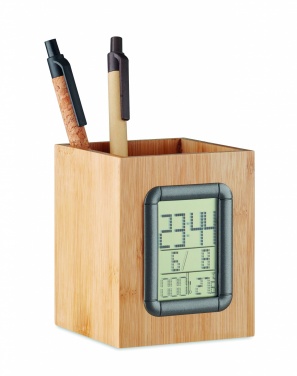 Logotrade reklamprodukter bild: Pennhållare bambu LCD klocka
