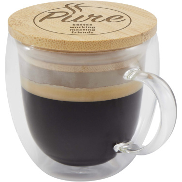 Logotrade reklamprodukter bild: Lenora 250 ml glasmugg med bambulock