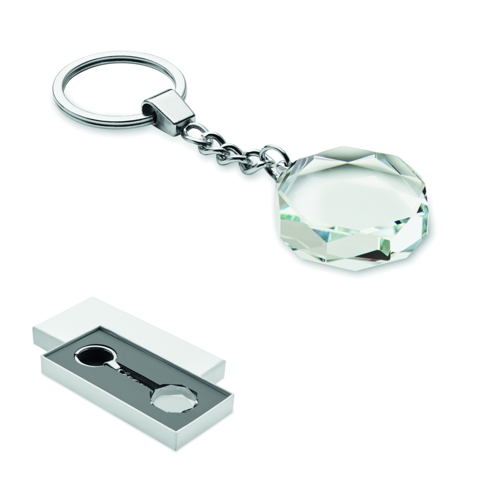 Logotrade reklamprodukter bild: Rund nyckelring i glas