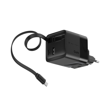 Logotrade reklamprodukter bild: Urban Vitamin Mendocino 65W GaN-laddare med utdragbar kabel
