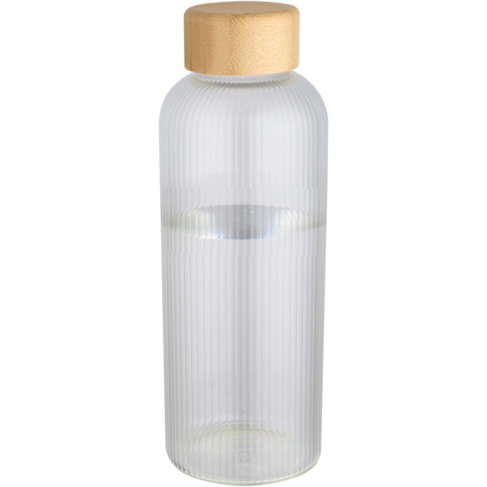 Logotrade profilprodukter bild: Mirage 650 ml enkelväggig flaska i borosilikatglas med lock i bambu