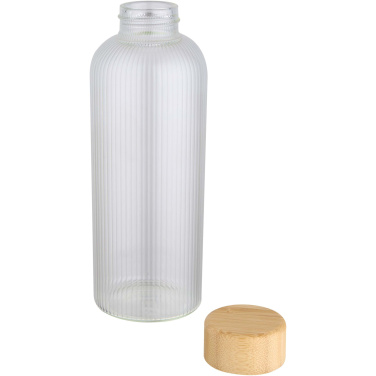 Logotrade kampanjprodukter bild: Mirage 650 ml enkelväggig flaska i borosilikatglas med lock i bambu